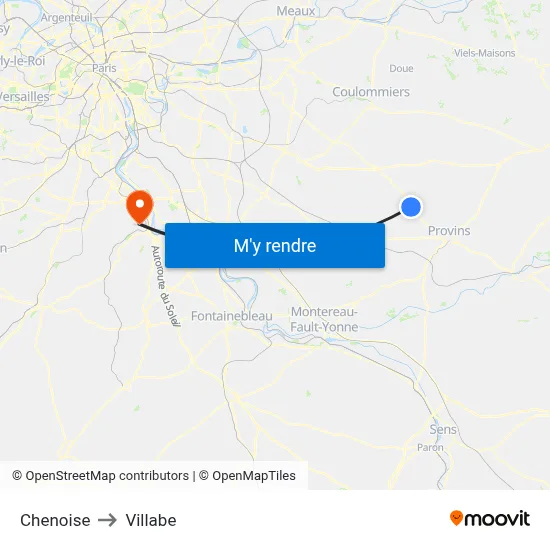 Chenoise to Villabe map