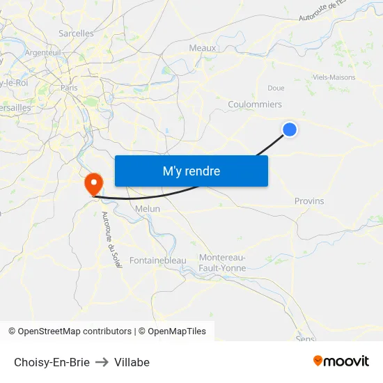 Choisy-En-Brie to Villabe map