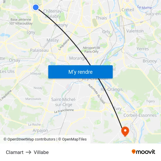 Clamart to Villabe map