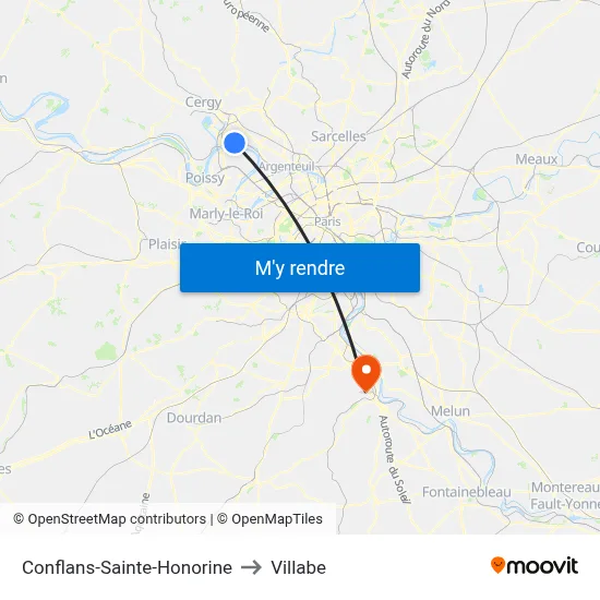 Conflans-Sainte-Honorine to Villabe map