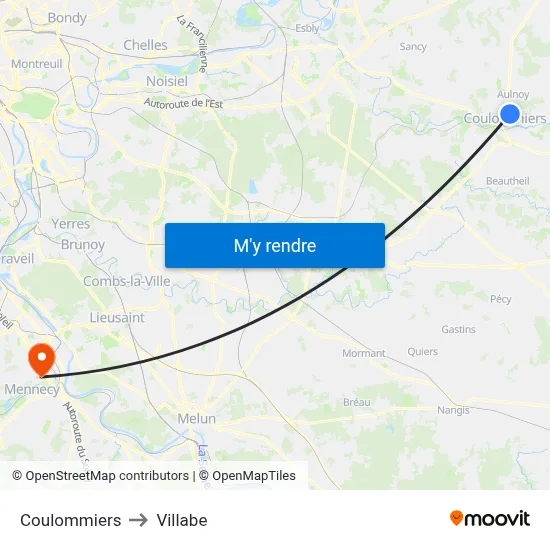 Coulommiers to Villabe map