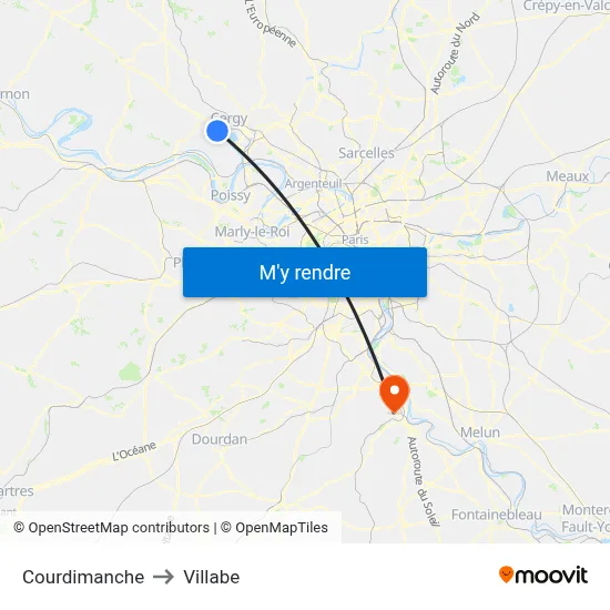 Courdimanche to Villabe map