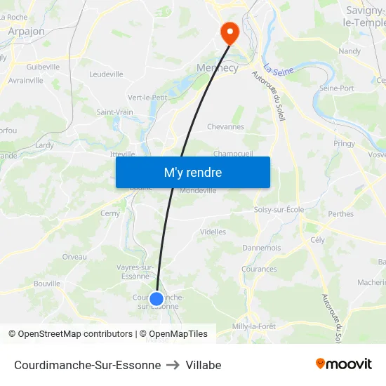 Courdimanche-Sur-Essonne to Villabe map