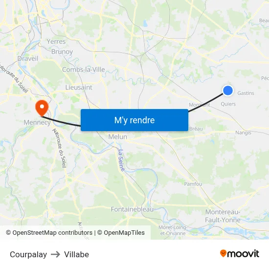 Courpalay to Villabe map