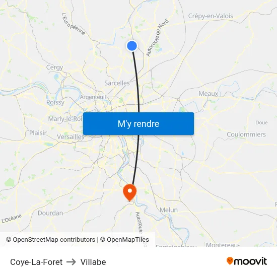 Coye-La-Foret to Villabe map