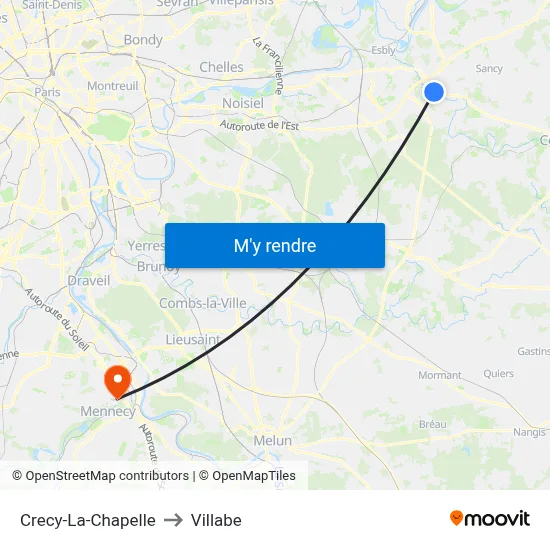 Crecy-La-Chapelle to Villabe map