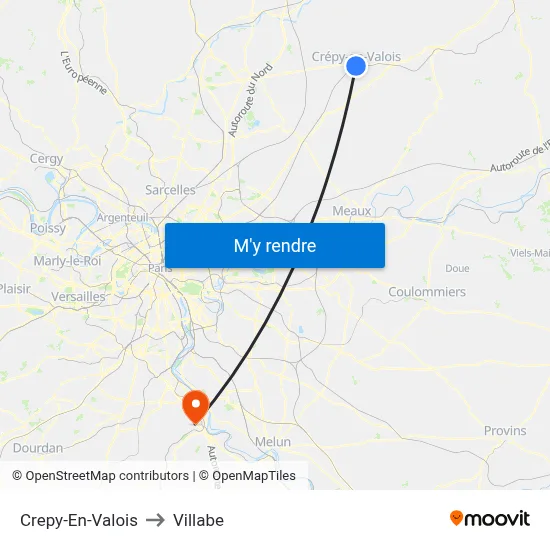 Crepy-En-Valois to Villabe map