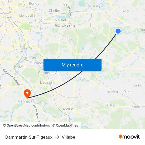 Dammartin-Sur-Tigeaux to Villabe map