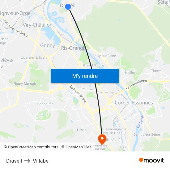 Draveil to Villabe map