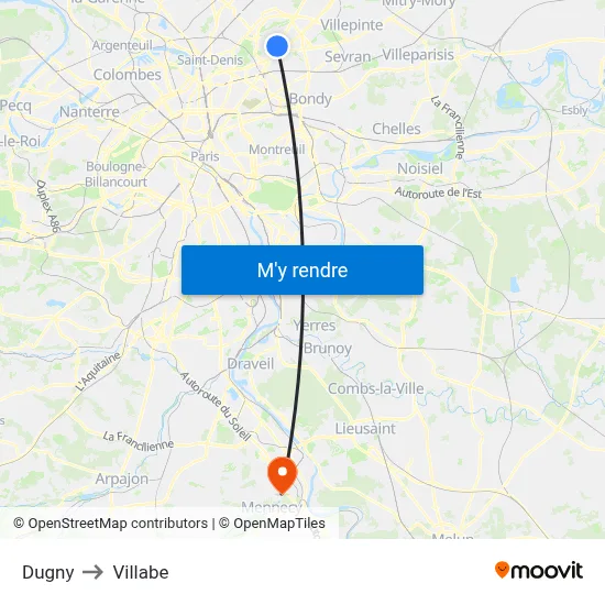 Dugny to Villabe map