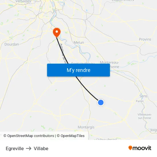 Egreville to Villabe map