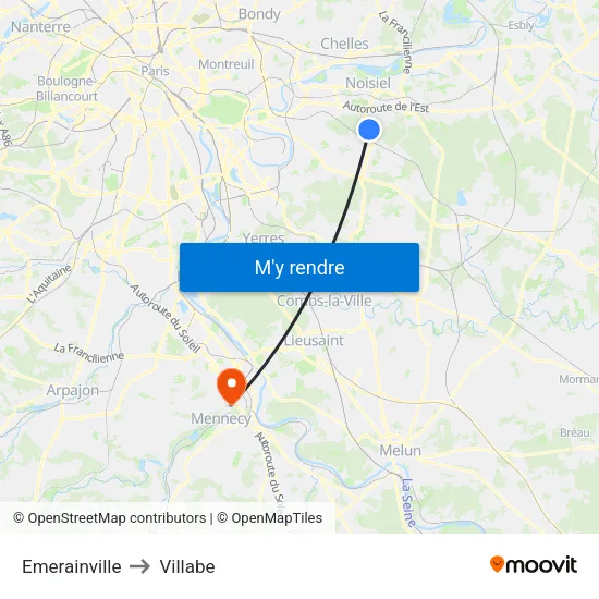 Emerainville to Villabe map
