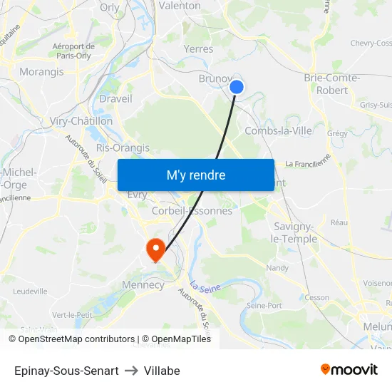 Epinay-Sous-Senart to Villabe map