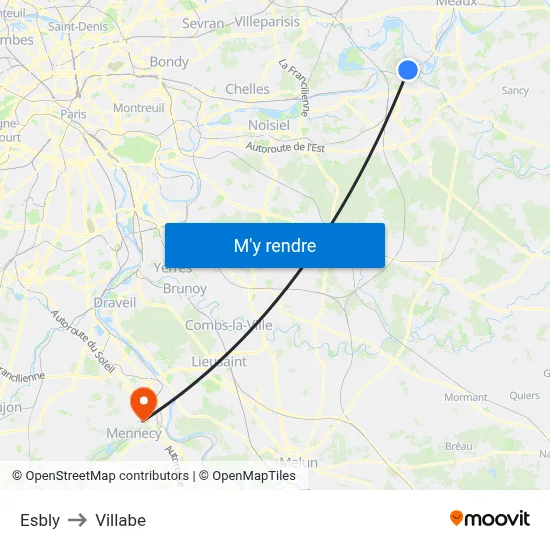 Esbly to Villabe map