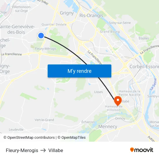 Fleury-Merogis to Villabe map