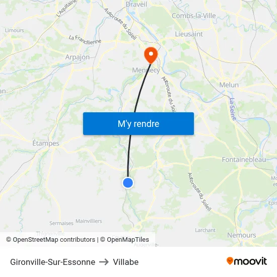 Gironville-Sur-Essonne to Villabe map
