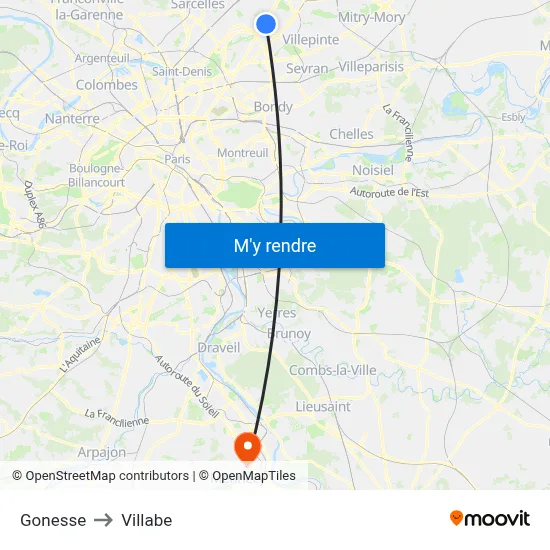 Gonesse to Villabe map