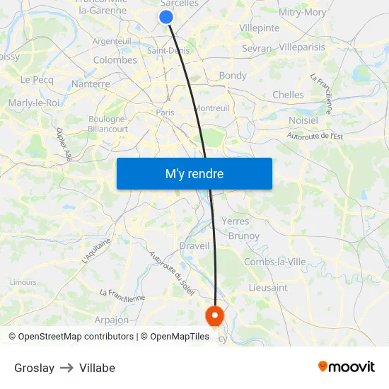 Groslay to Villabe map
