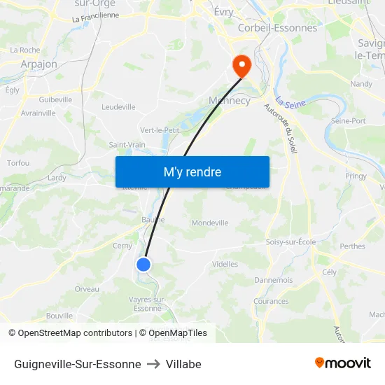 Guigneville-Sur-Essonne to Villabe map