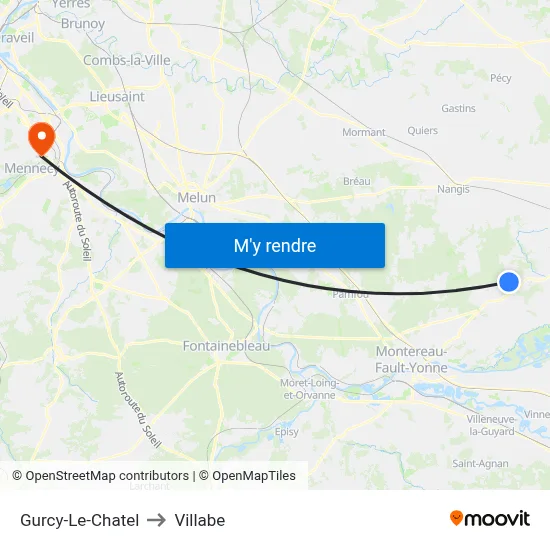 Gurcy-Le-Chatel to Villabe map