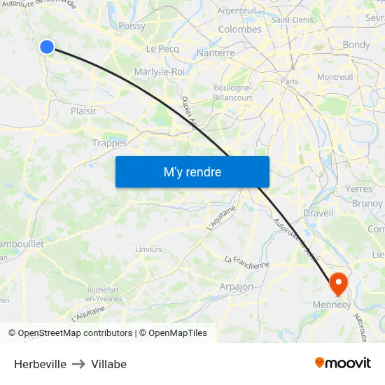 Herbeville to Villabe map