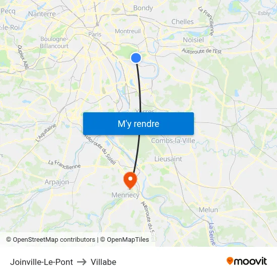 Joinville-Le-Pont to Villabe map