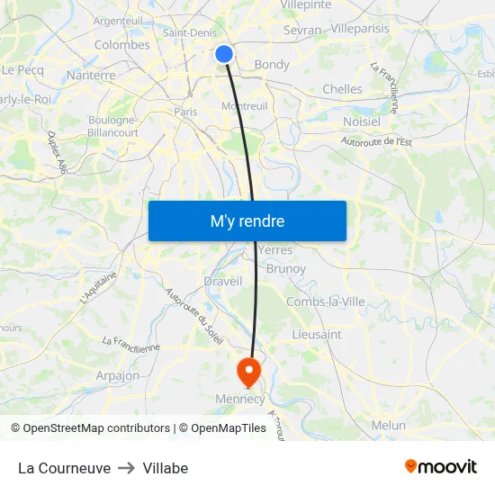 La Courneuve to Villabe map