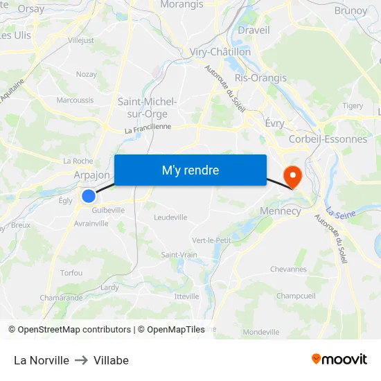 La Norville to Villabe map