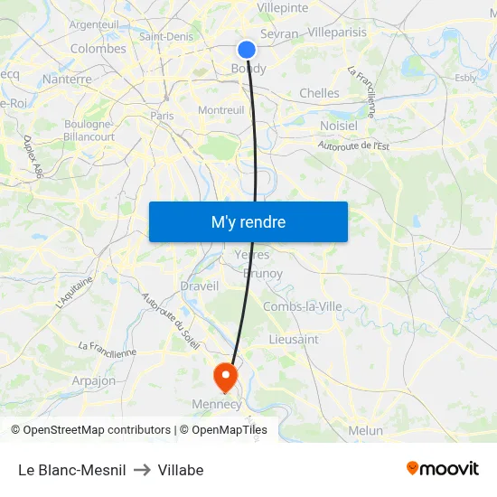 Le Blanc-Mesnil to Villabe map