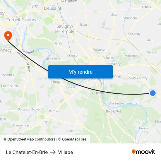 Le Chatelet-En-Brie to Villabe map