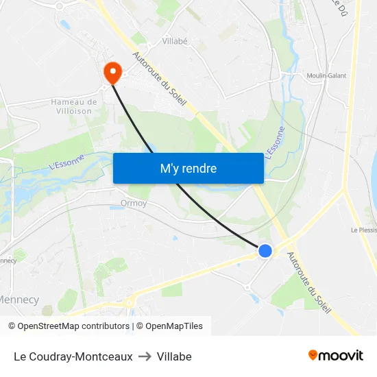 Le Coudray-Montceaux to Villabe map