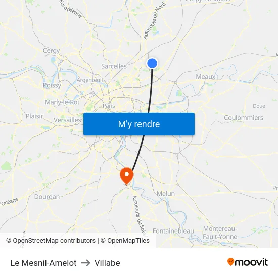 Le Mesnil-Amelot to Villabe map