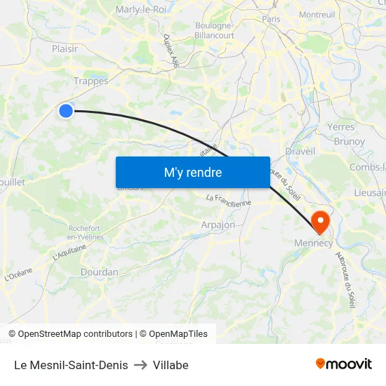 Le Mesnil-Saint-Denis to Villabe map