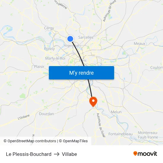 Le Plessis-Bouchard to Villabe map