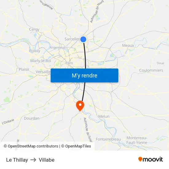 Le Thillay to Villabe map
