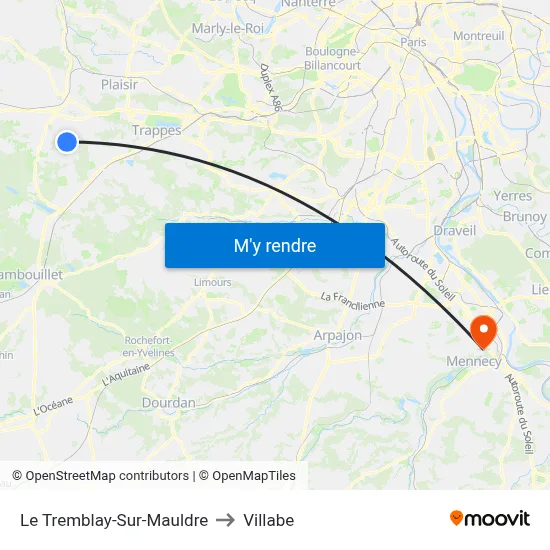 Le Tremblay-Sur-Mauldre to Villabe map