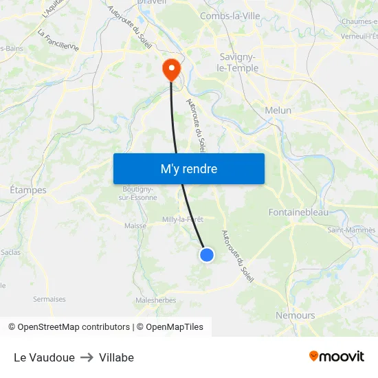 Le Vaudoue to Villabe map