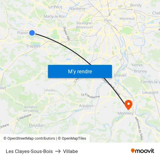 Les Clayes-Sous-Bois to Villabe map
