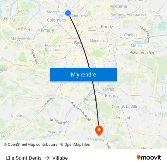 L'Ile-Saint-Denis to Villabe map