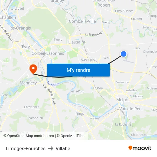 Limoges-Fourches to Villabe map