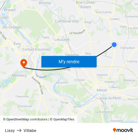 Lissy to Villabe map