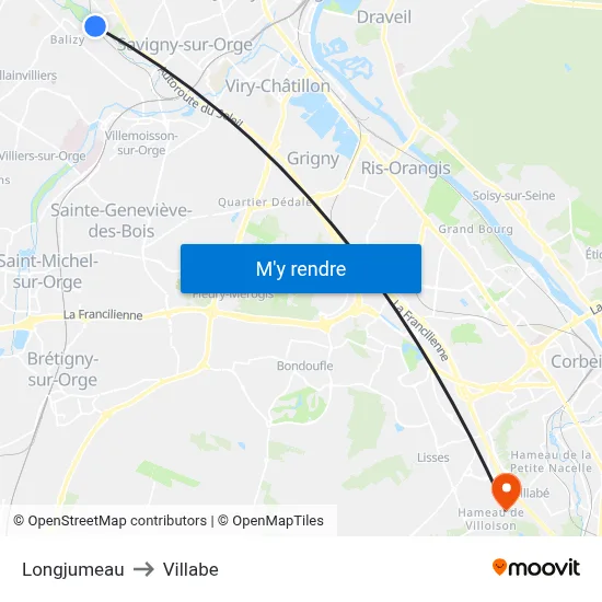 Longjumeau to Villabe map