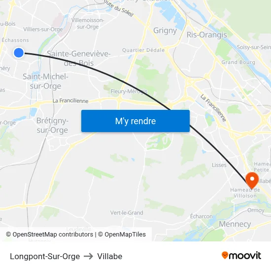 Longpont-Sur-Orge to Villabe map