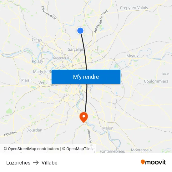 Luzarches to Villabe map