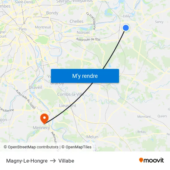 Magny-Le-Hongre to Villabe map