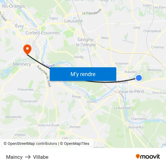 Maincy to Villabe map