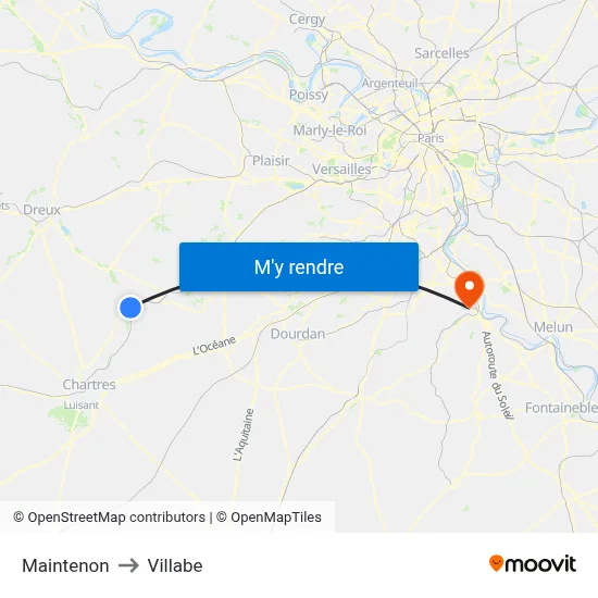 Maintenon to Villabe map