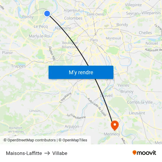 Maisons-Laffitte to Villabe map