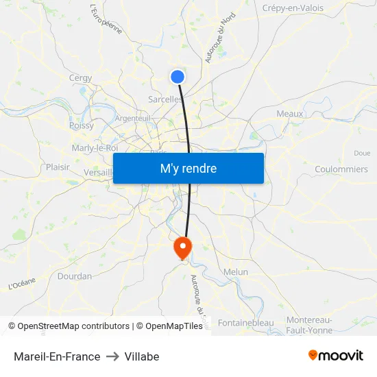 Mareil-En-France to Villabe map