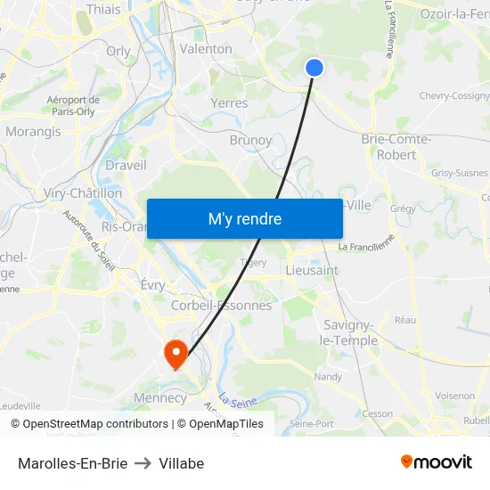 Marolles-En-Brie to Villabe map